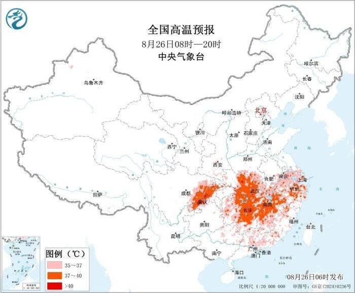 高温黄色预警继续：重庆湖北等5省市局部地区最高气温将超40℃