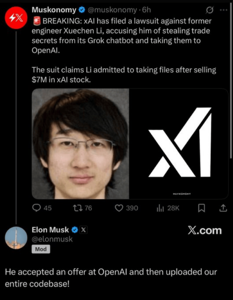 北京四中天才少年背刺马斯克,疑窃xAI机密“叛逃”OpenAI